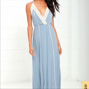 Lulu’s Light Blue with Lace Maxi Dress